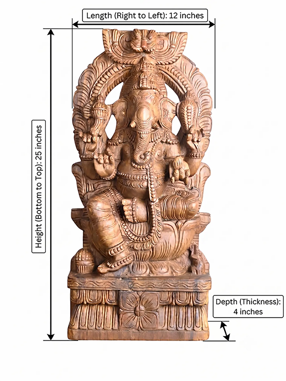 Handcrafted wooden Prabavali Ganesh sculpture 25"