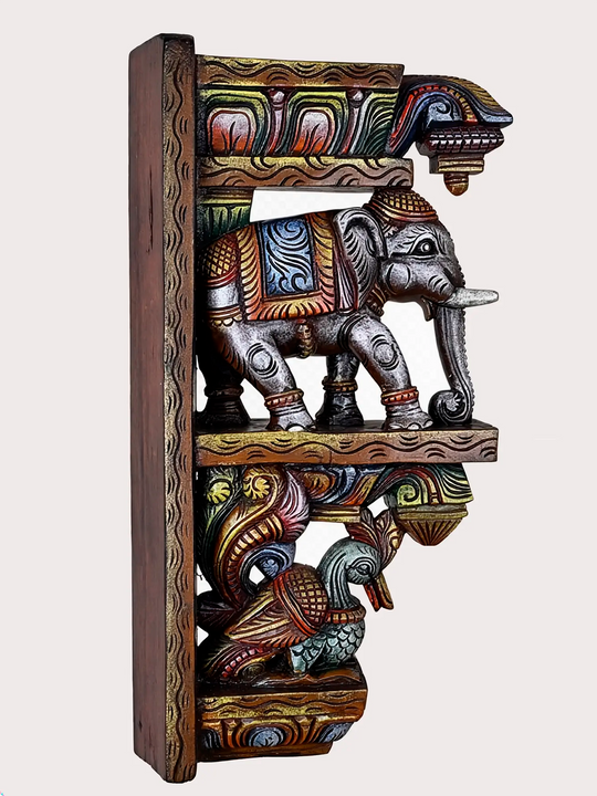 Colourful wooden elephant wall bracket for home decor