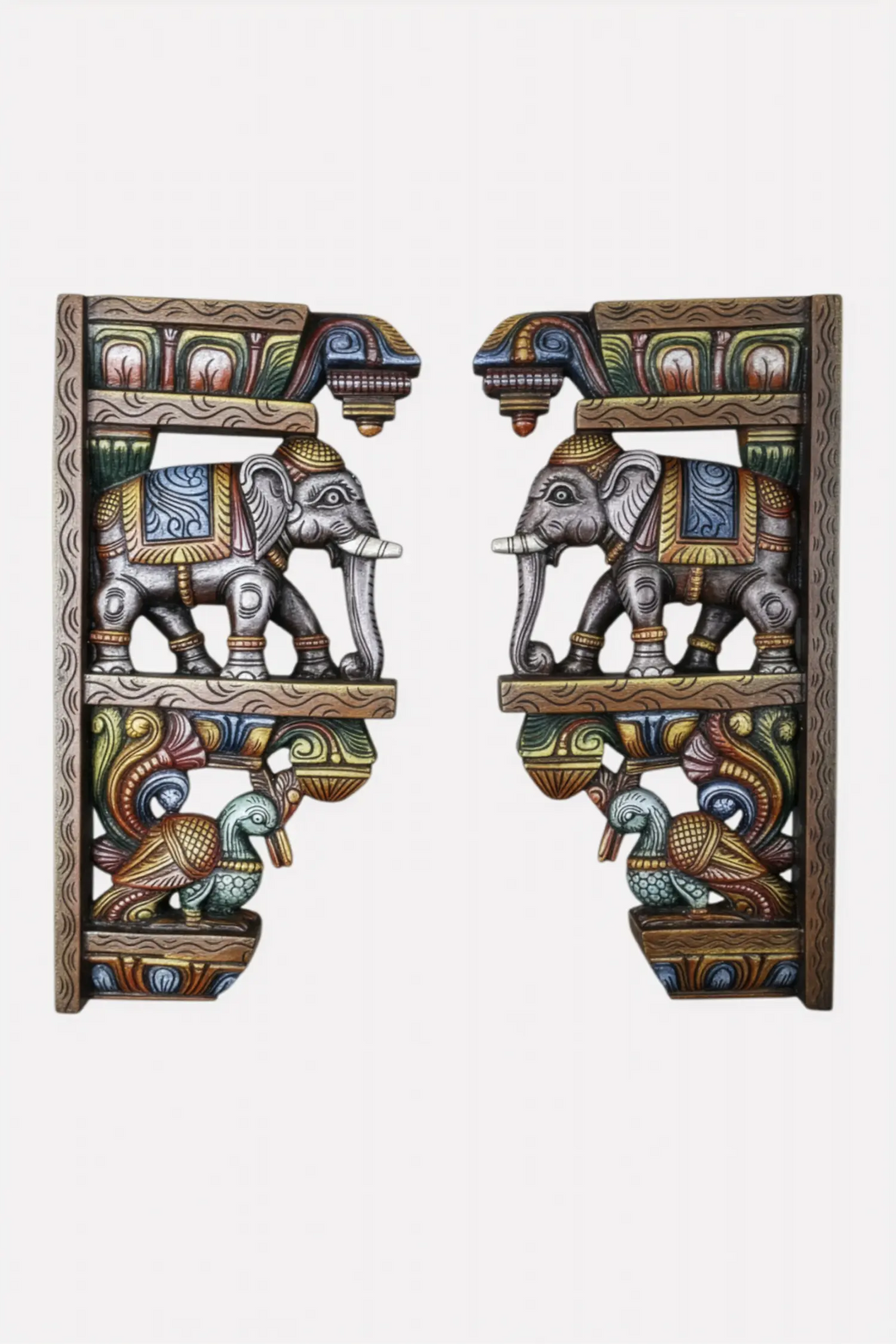 Multicolour wooden elephant and hamsa wall brackets