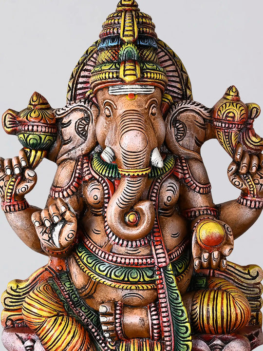 Handcrafted colourful Lord Ganesha wooden statue
