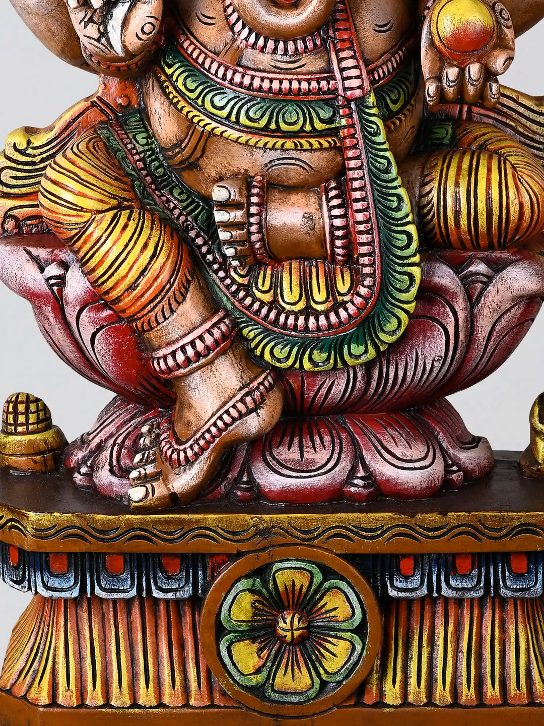 Colourful handcrafted Ganesh wooden statue for pooja room