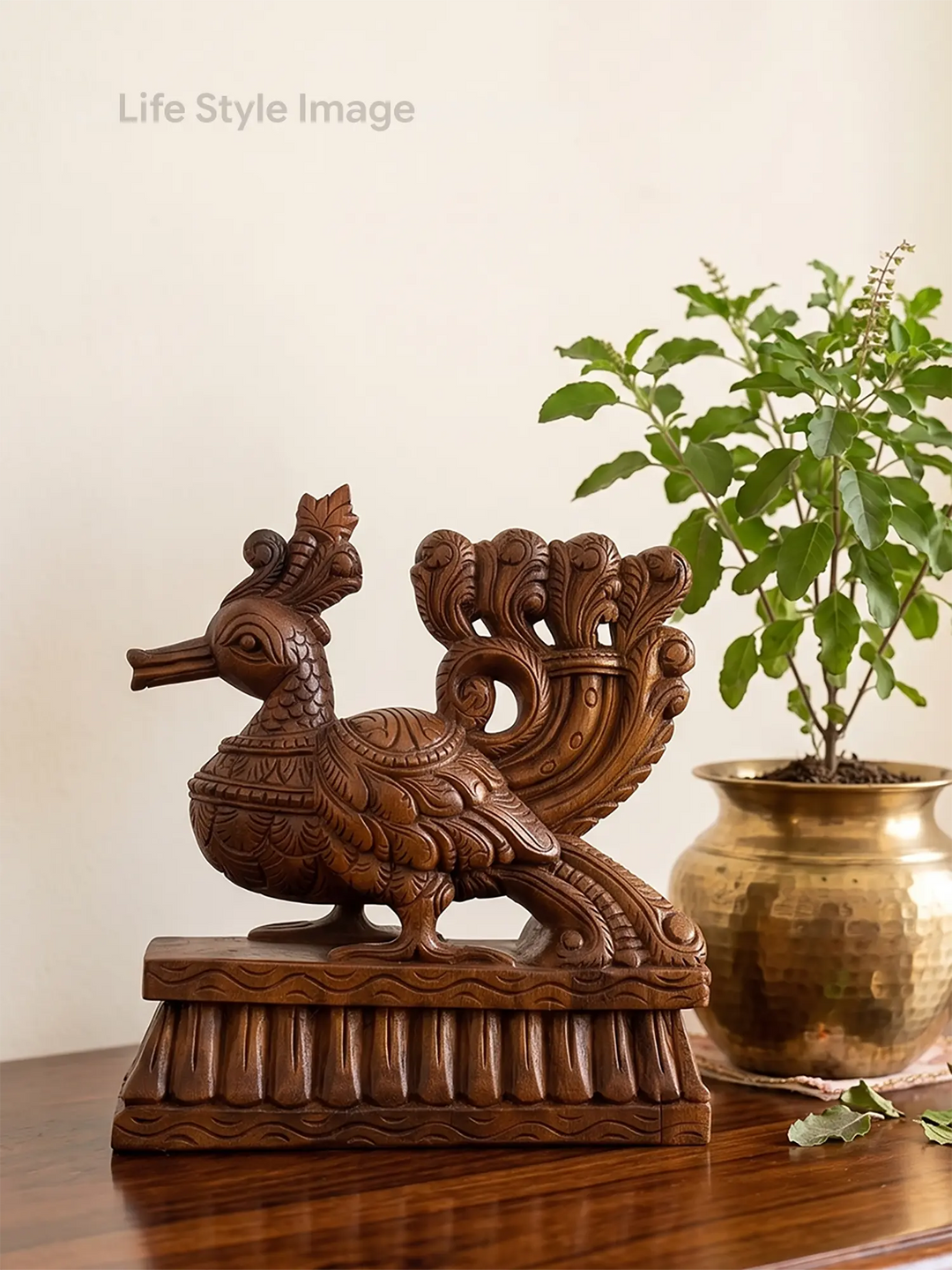 Wooden bird sculpture displayed as home décor