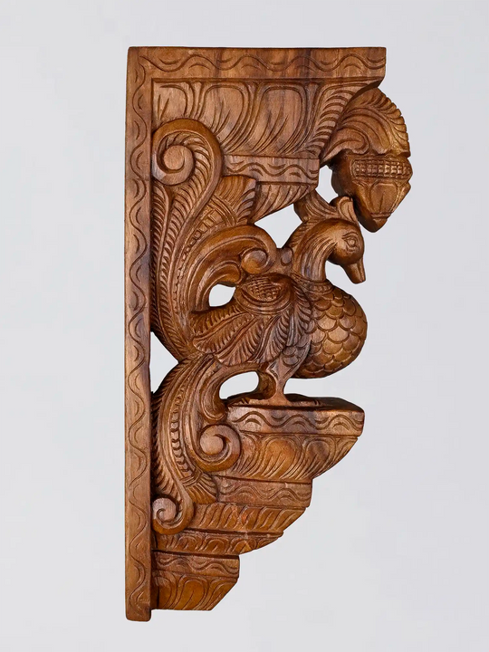 Hamsa Wooden Corbels – Traditional Indian Swan Architectural Brackets 18"
