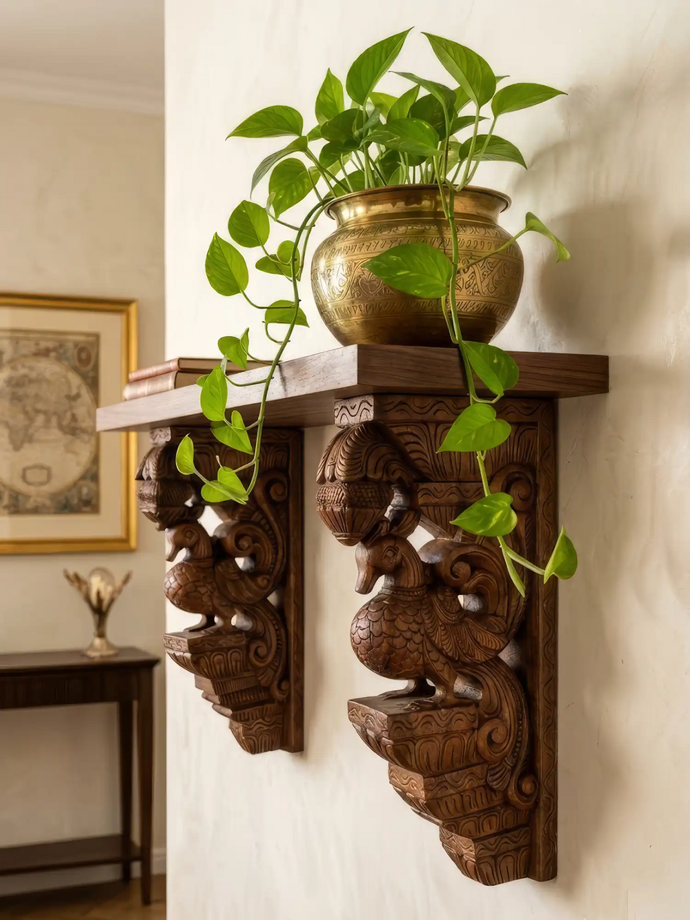 Artisan crafted Hamsa wooden architectural bracket