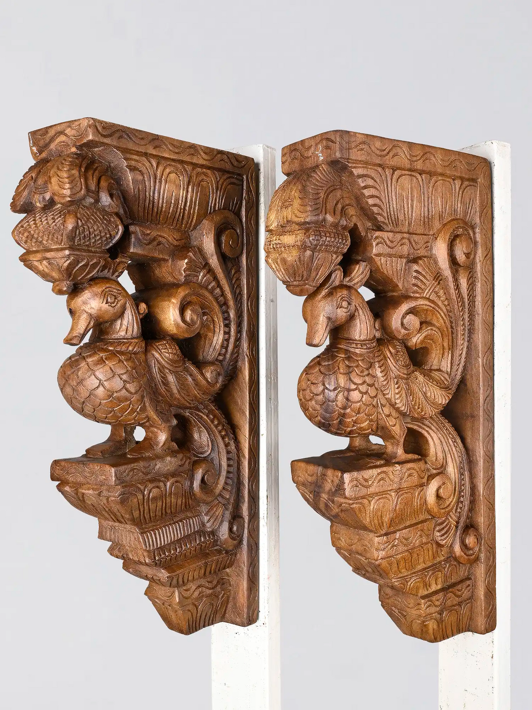 Hamsa Wooden Corbels – Traditional Indian Swan Architectural Brackets 18"