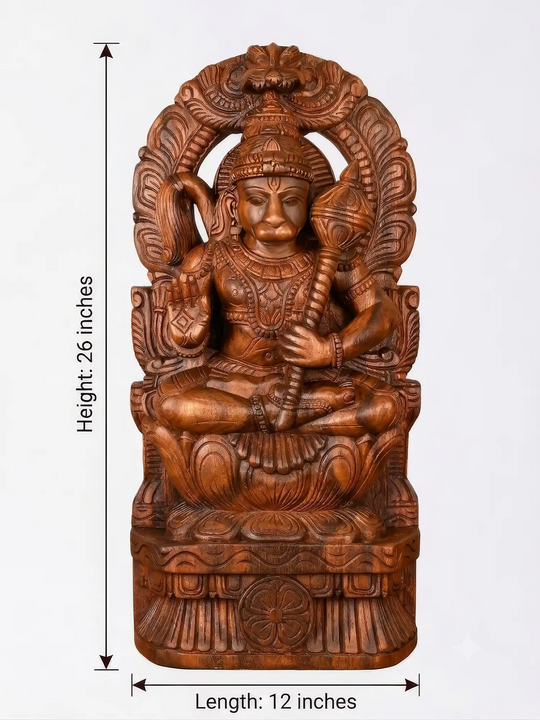 Handcrafted Wooden Hanuman with Prabhavalli – Traditional Sculpture 26"