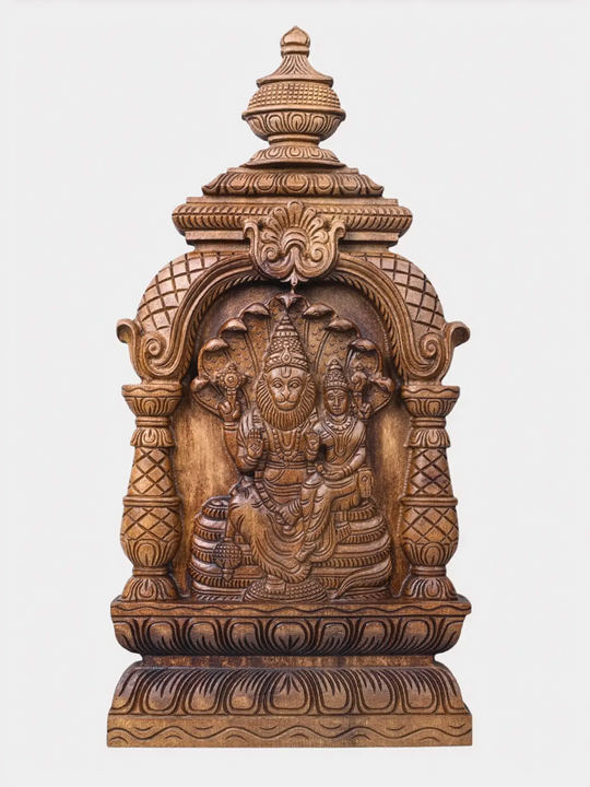 Traditional wooden Lakshmi Narasimha wall decor