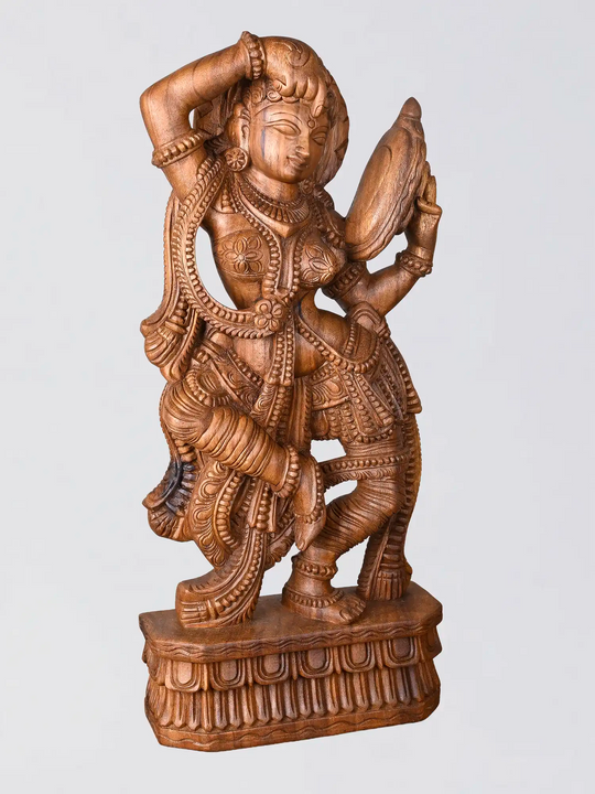 Hand carved Apsara lady with traditional ornaments