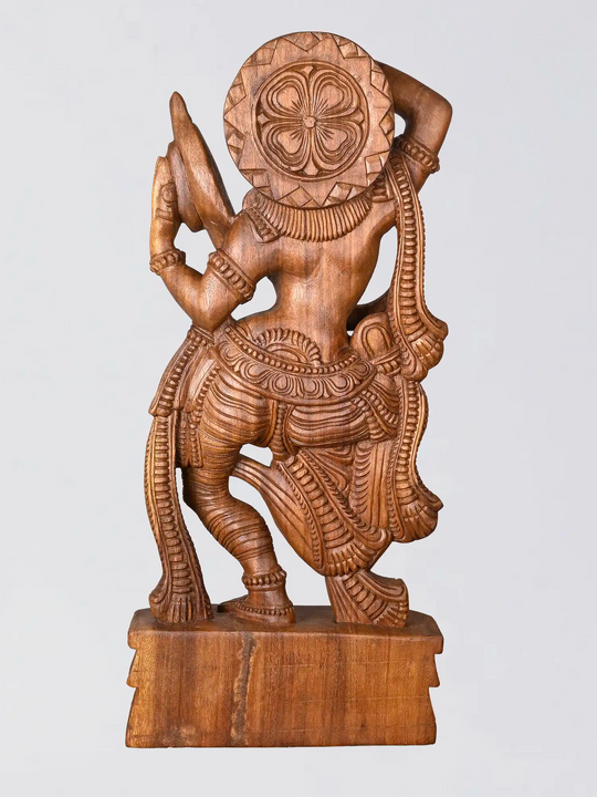 Wooden Apsara Lady Looking into Mirror – Hand Carved Indian Sculpture 29"