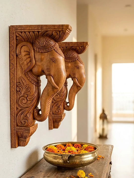 Decorative elephant corbels for shelves