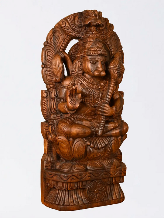 Lord Hanuman wooden statue with ornate Prabhavalli