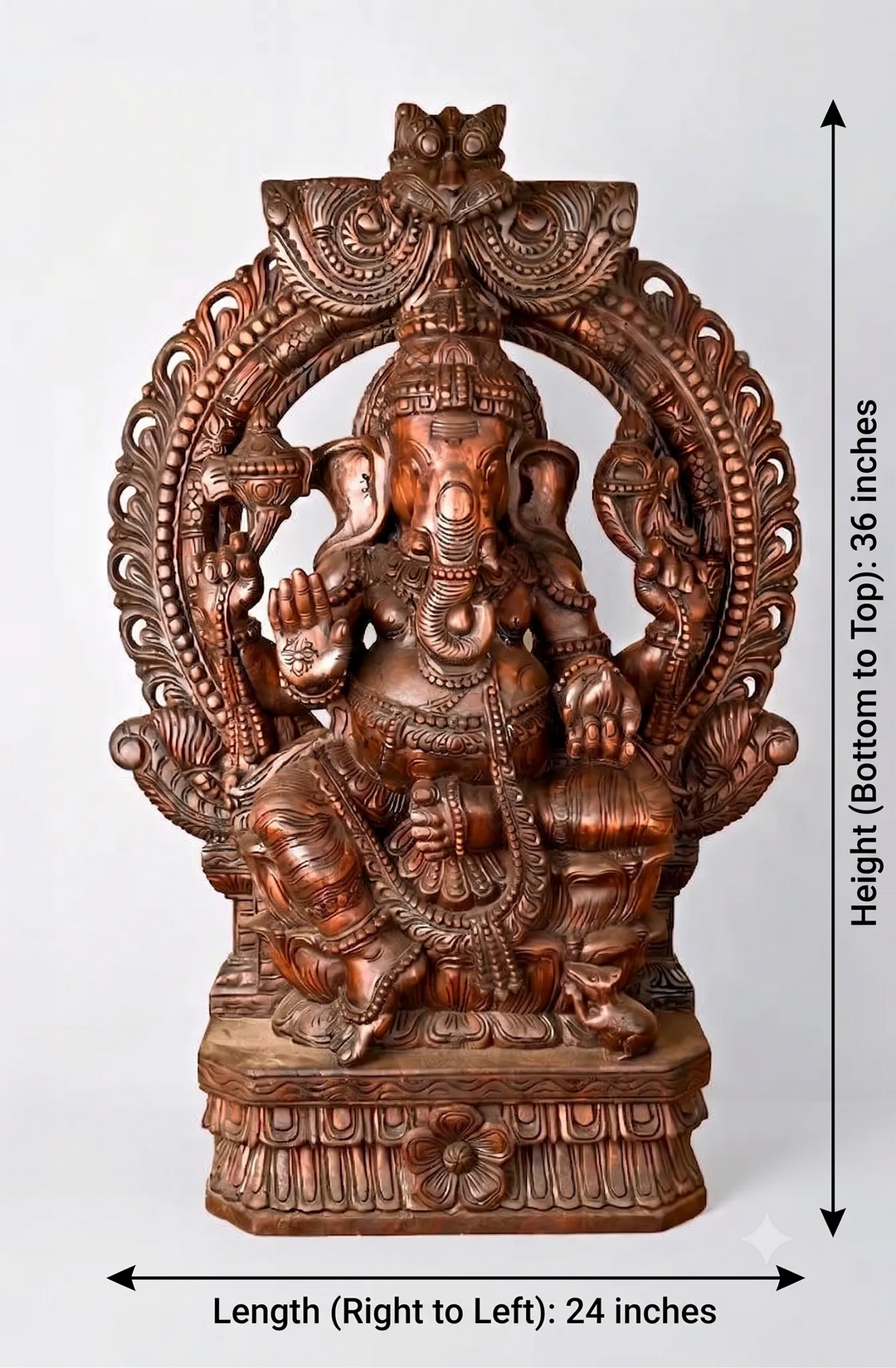 Detailed dark brown wooden Lord Ganesha idol