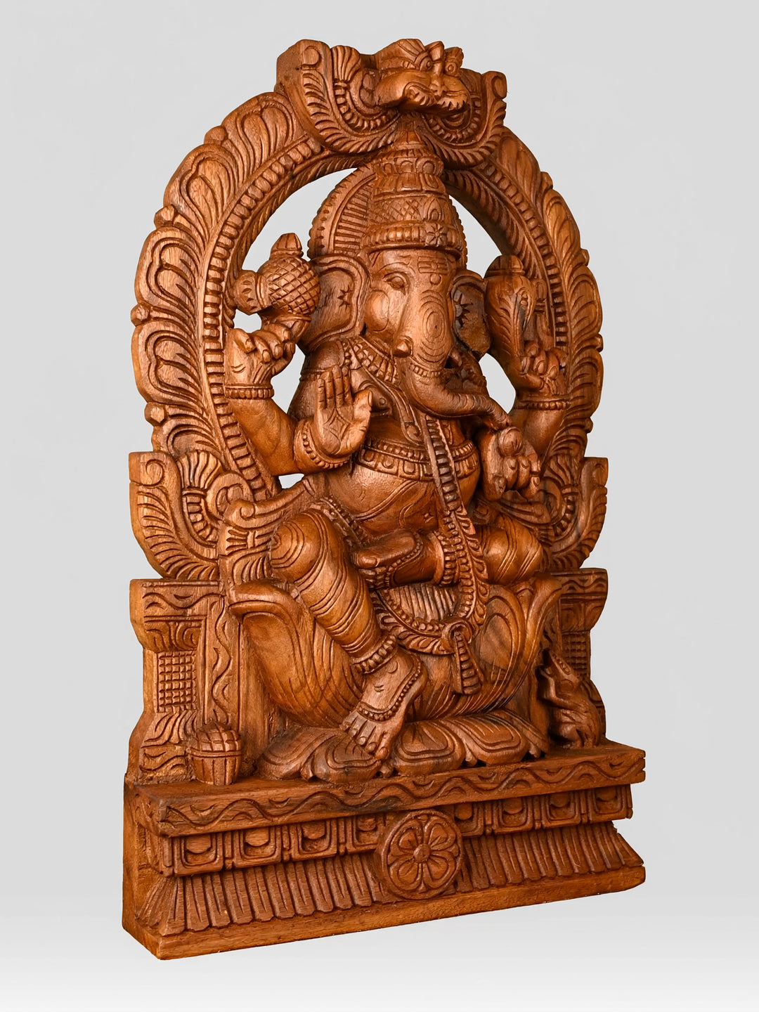 Wooden Prabhavali Ganesha Sculpture | Traditional Handcrafted Ganesh Idol 2ft