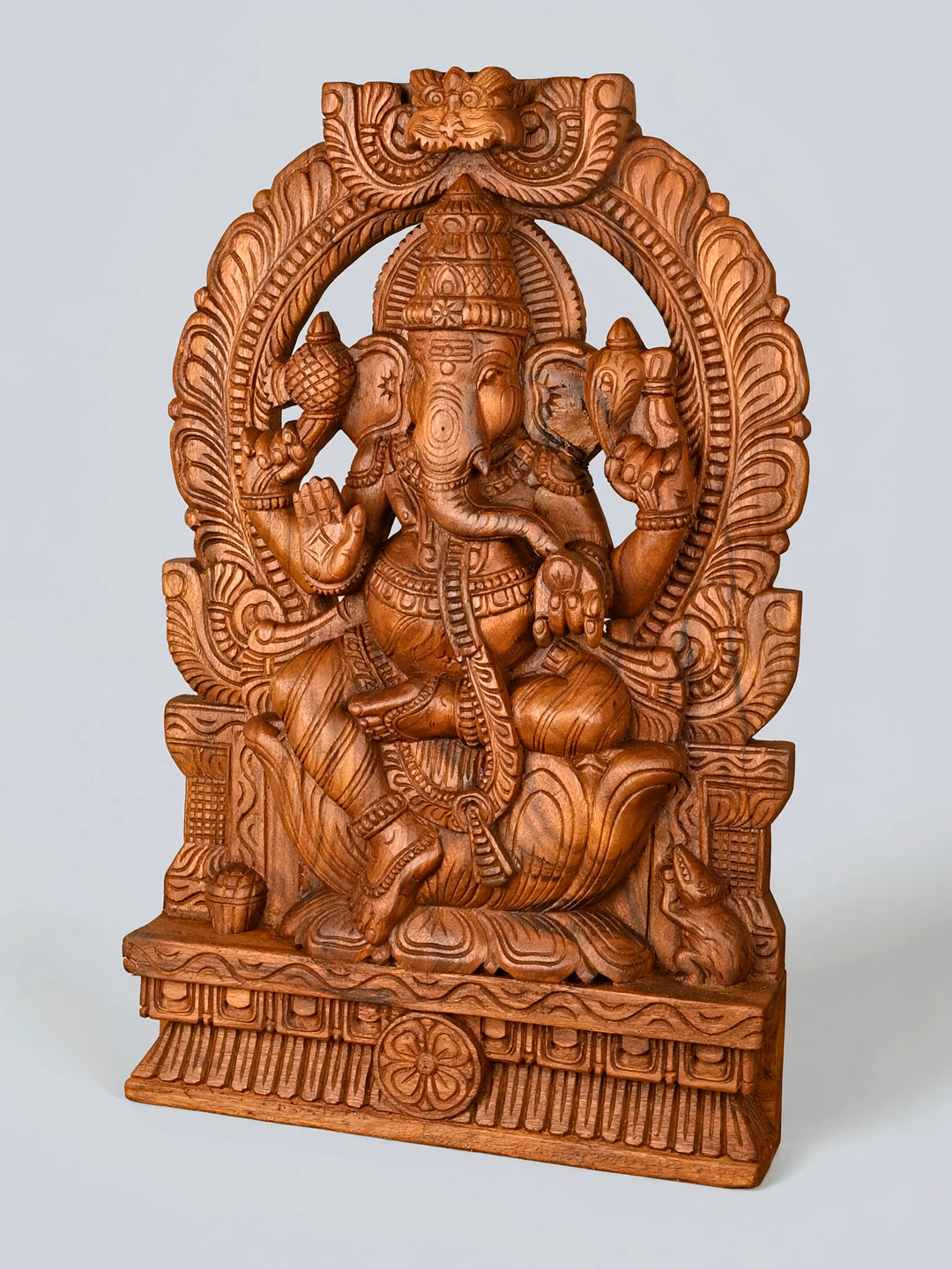 Wooden Prabhavali Ganesha Sculpture | Traditional Handcrafted Ganesh Idol 2ft