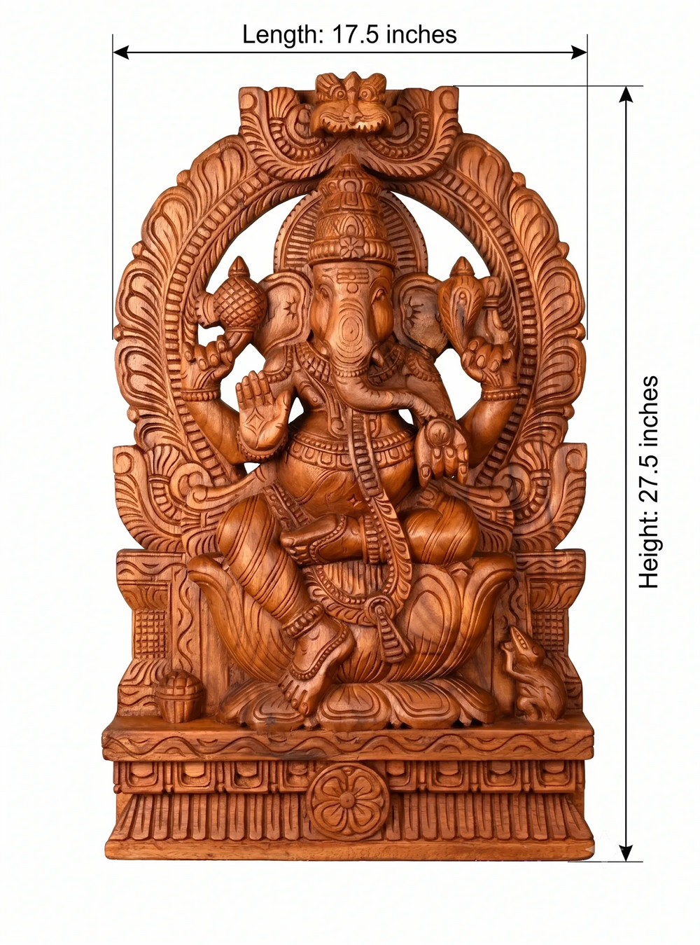 Wooden Prabhavali Ganesha Sculpture | Traditional Handcrafted Ganesh Idol 2ft