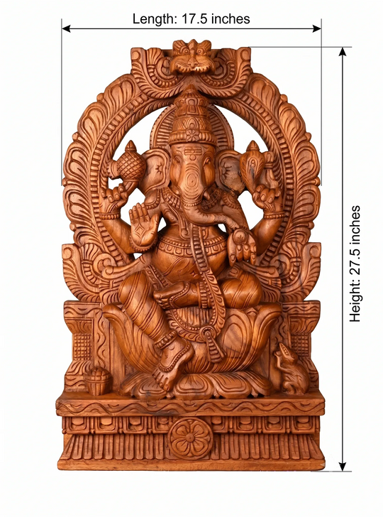 Wooden Prabhavali Ganesha Sculpture | Traditional Handcrafted Ganesh Idol 2ft