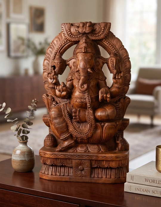 Prabhavali Ganesha Sculpture with traditional ornate halo