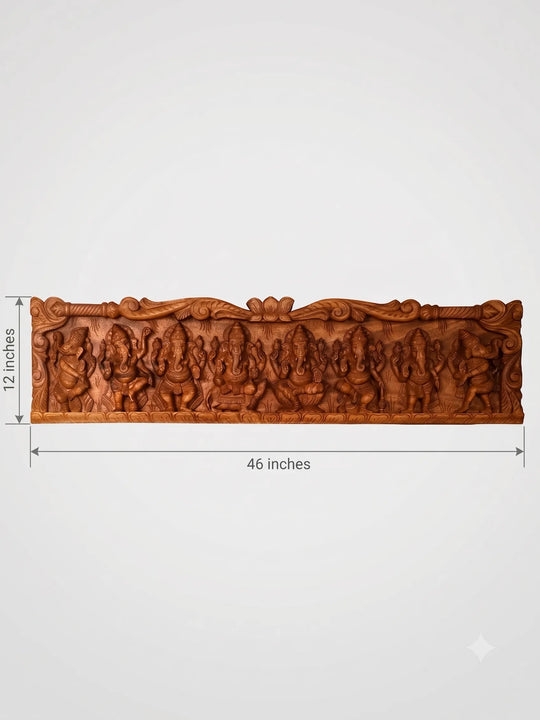 Wooden Dancing Asta Ganesha Horizontal Panel | Wall Decor 46"
