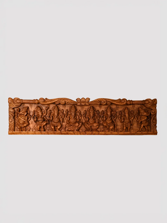 Wooden Dancing Asta Ganesha Horizontal Panel | Wall Decor 46"