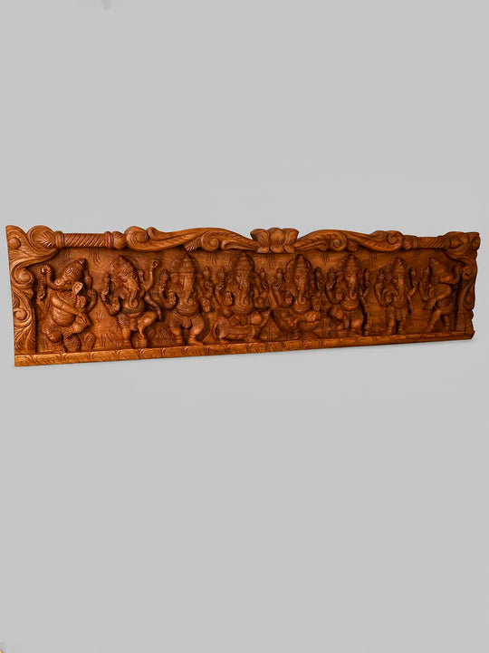 Wooden Dancing Asta Ganesha Horizontal Panel | Wall Decor 46"