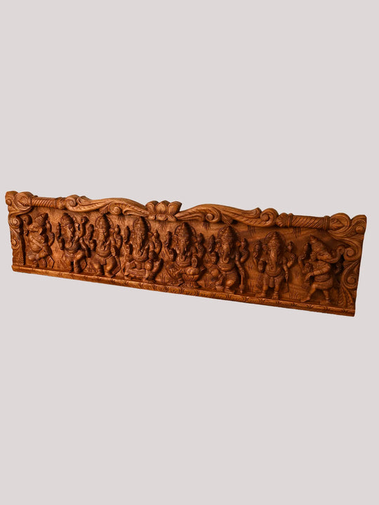 Wooden Dancing Asta Ganesha Horizontal Panel | Wall Decor 46"