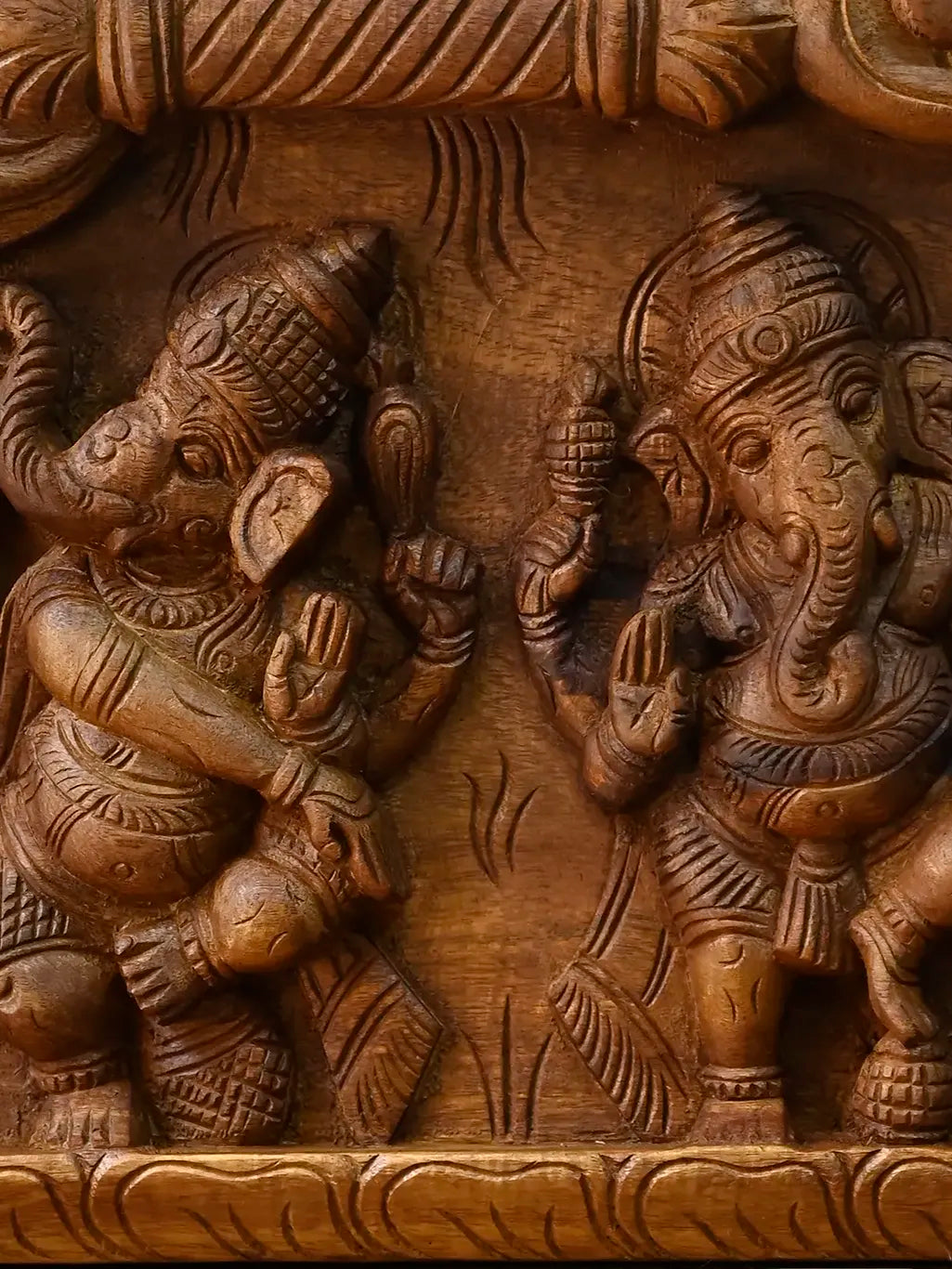 Wooden Dancing Asta Ganesha Horizontal Panel | Wall Decor 46"