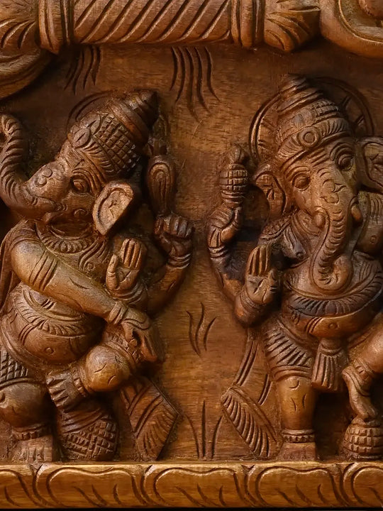 Wooden Dancing Asta Ganesha Horizontal Panel | Wall Decor 46"