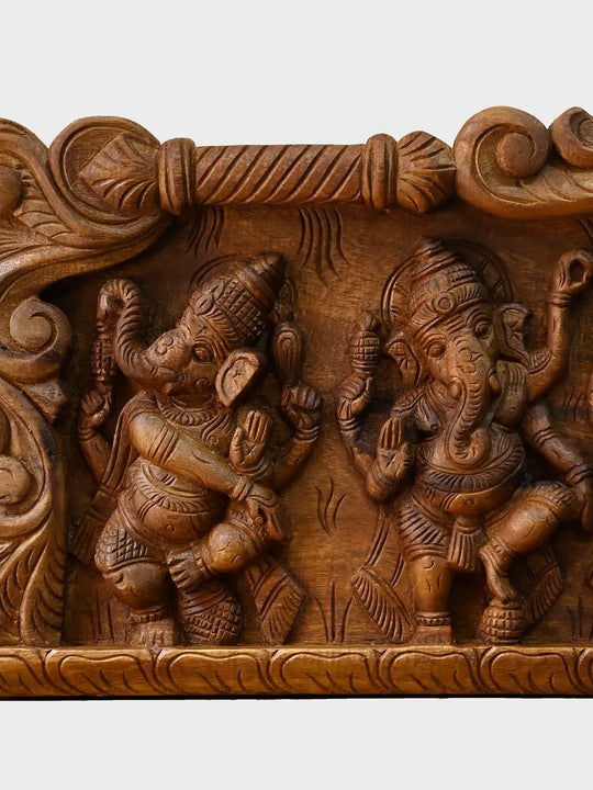 Wooden Dancing Asta Ganesha Horizontal Panel | Wall Decor 46"
