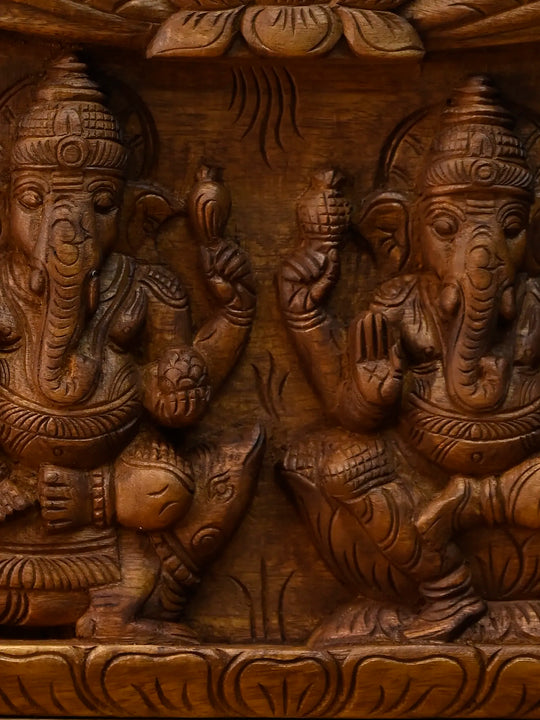 Wooden Dancing Asta Ganesha Horizontal Panel | Wall Decor 46"