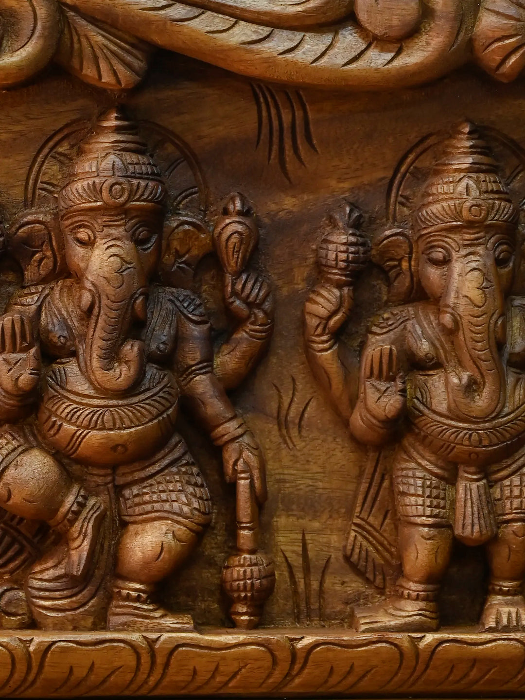 Wooden Dancing Asta Ganesha Horizontal Panel | Wall Decor 46"