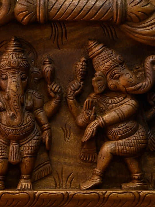 Wooden Dancing Asta Ganesha Horizontal Panel | Wall Decor 46"