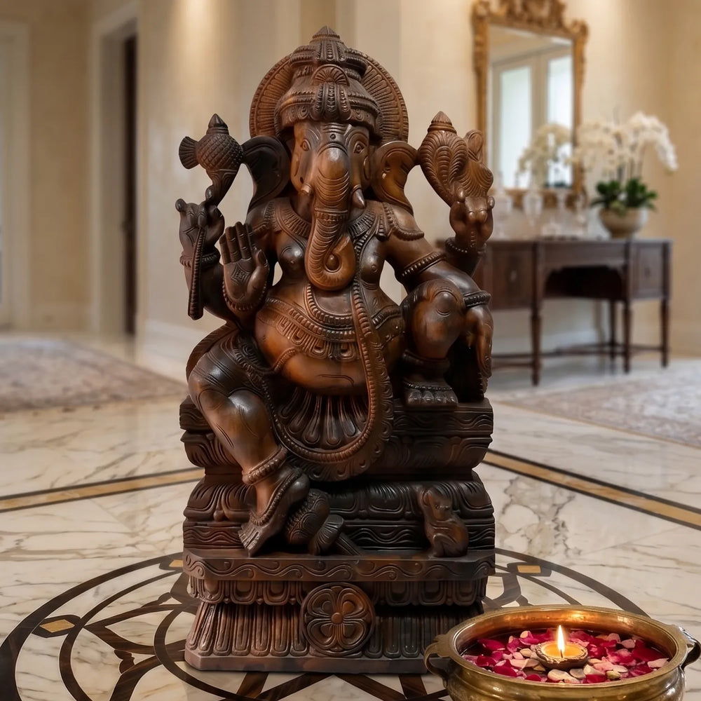 Traditional wooden Ganesha statue for home décor
