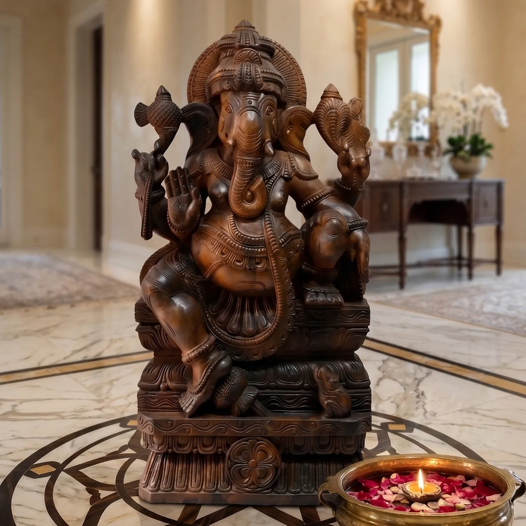 Traditional wooden Ganesha statue for home décor