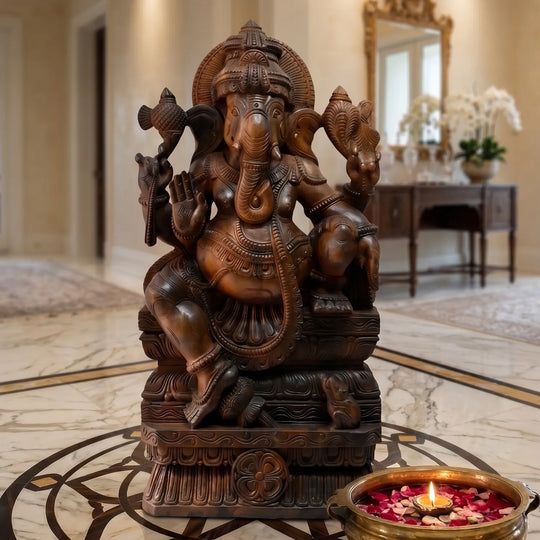 Traditional wooden Ganesha statue for home décor