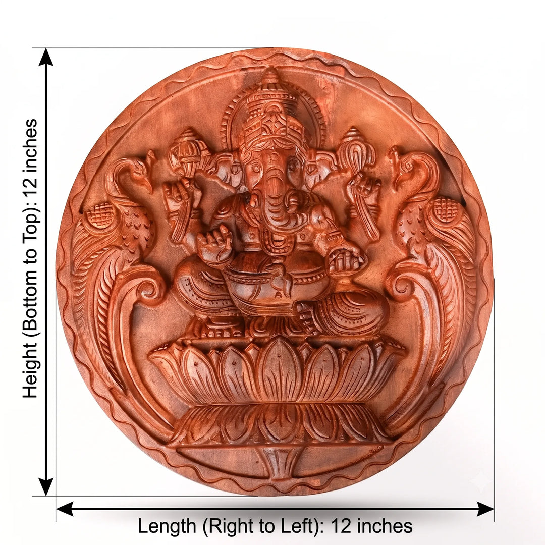 Round wooden Hindu deity wall decor