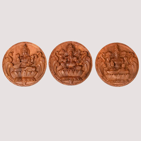 Ganesh Lakshmi Saraswathi wooden panel