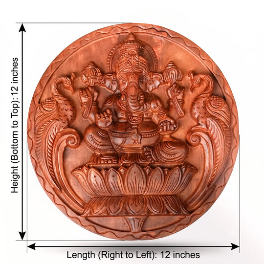 Hand - Crafted Wooden Ganesh Round Panel 12"