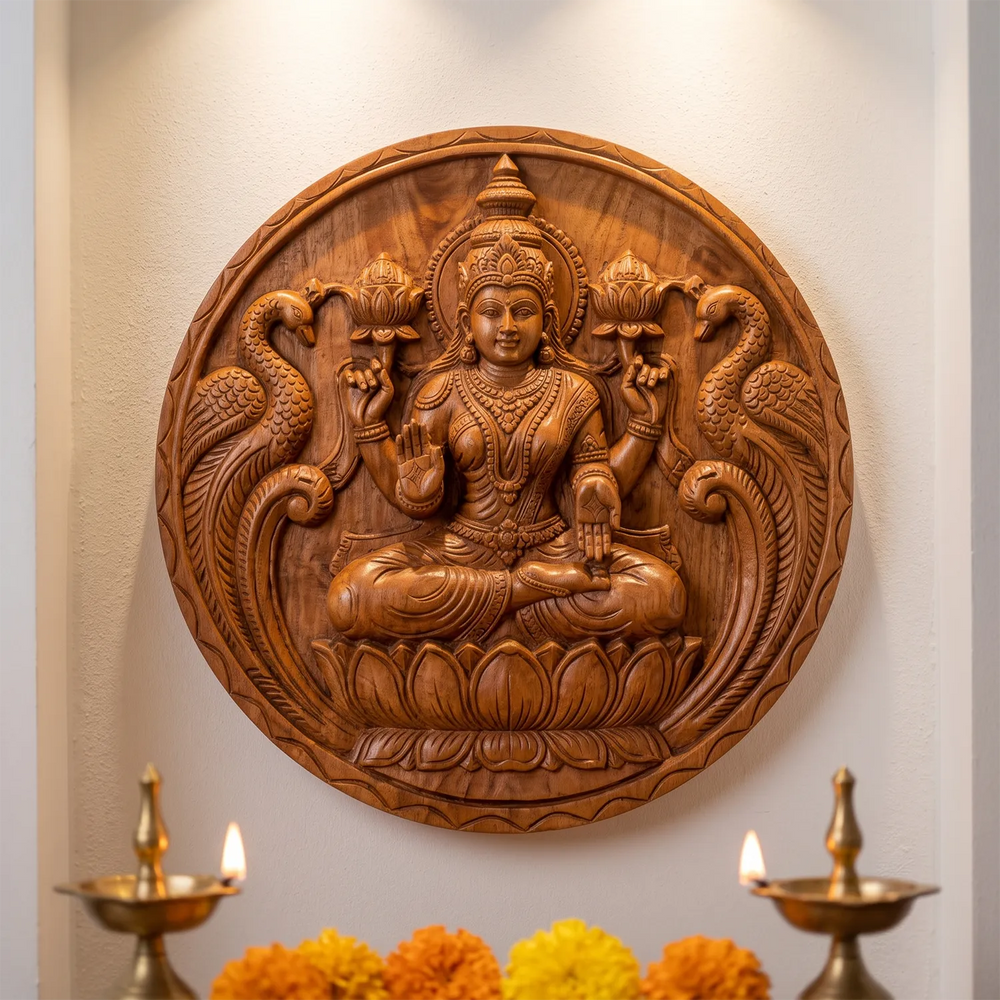 Wooden Lakshmi deity wall mount for home decor