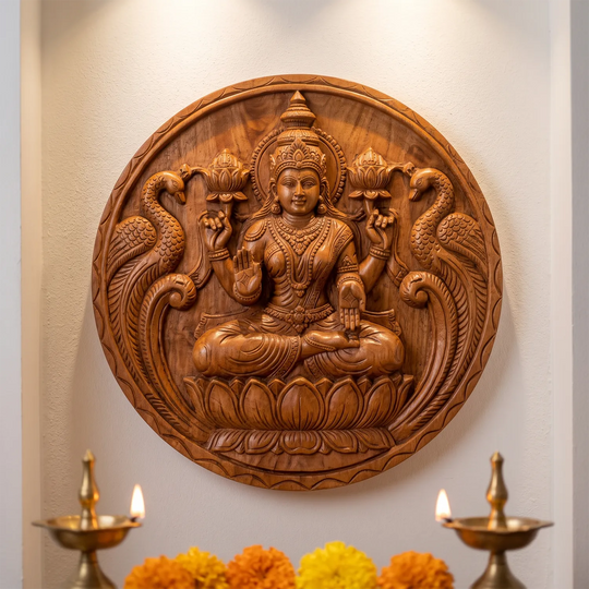 Wooden Lakshmi deity wall mount for home decor