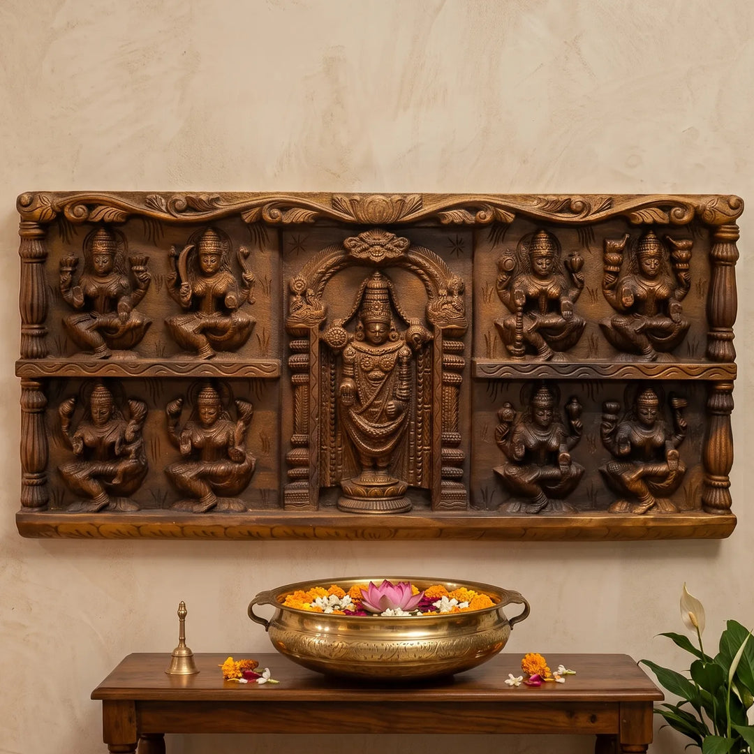 Wooden Tirupati Balaji with Ashtalakshmi wall decor