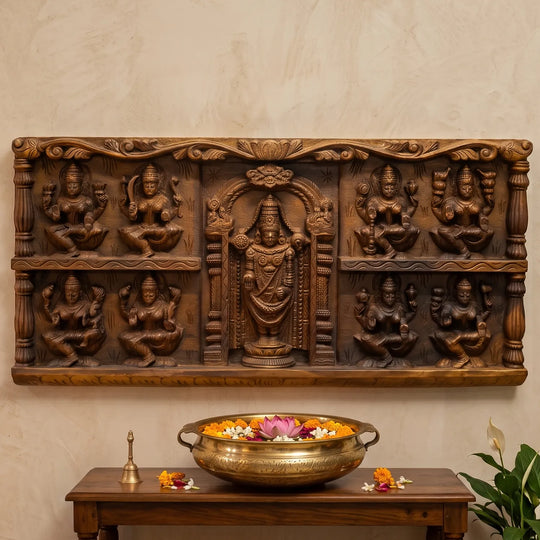 Wooden Tirupati Balaji with Ashtalakshmi wall decor