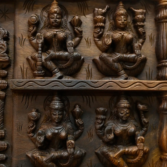Wooden Balaji with Ashtalakshmi Hand Carved Hindu God Wall Panel 34"