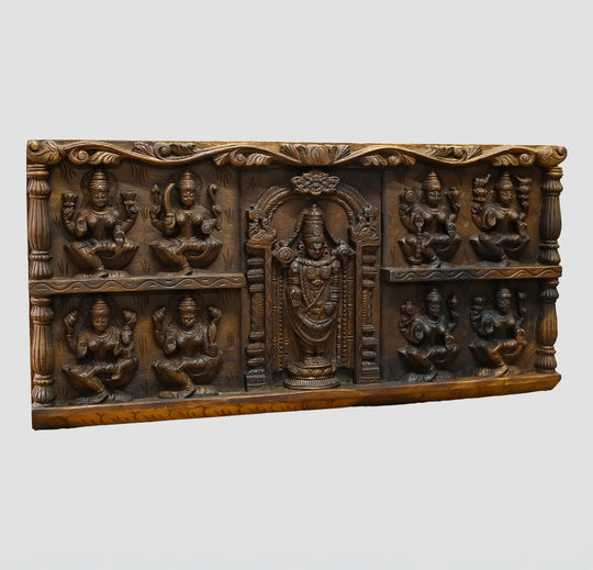Lord Balaji with Ashtalakshmi wooden temple panel