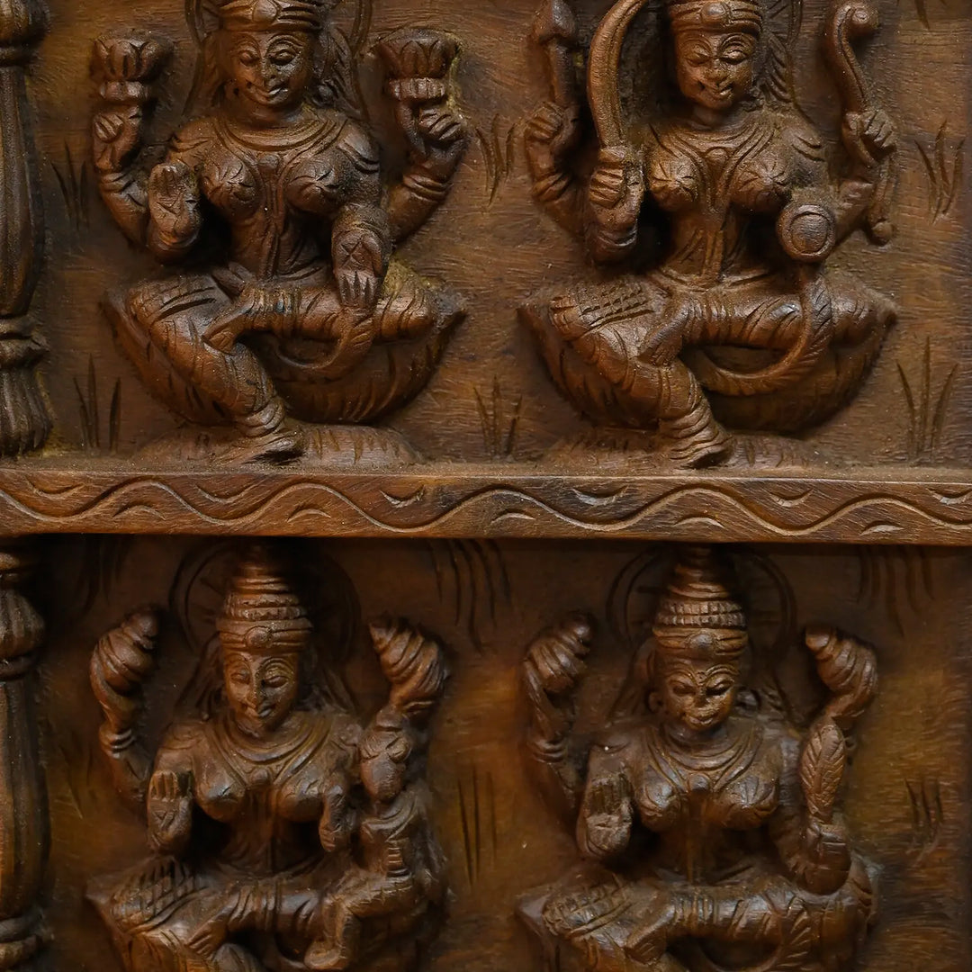 Wooden Balaji with Ashtalakshmi Hand Carved Hindu God Wall Panel 34"