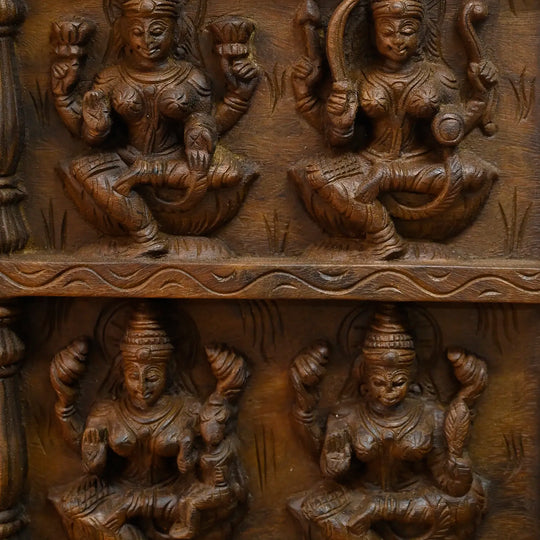 Wooden Balaji with Ashtalakshmi Hand Carved Hindu God Wall Panel 34"