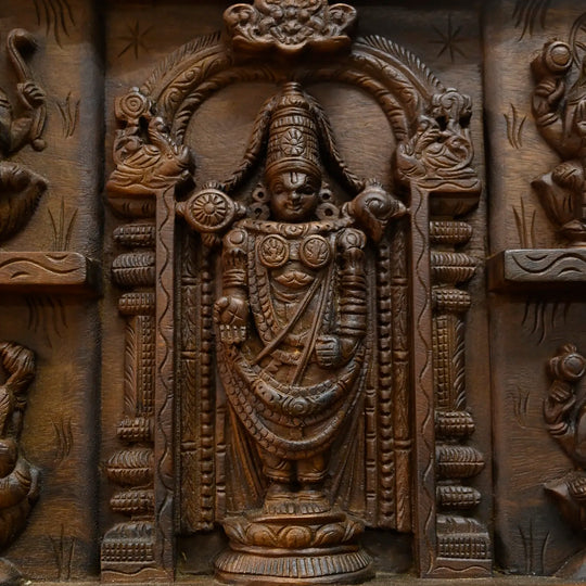 Wooden Balaji Ashtalakshmi pooja room decor