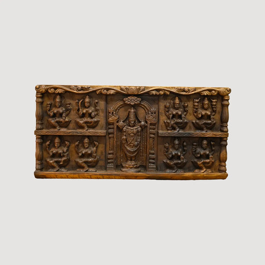 Wooden Balaji with Ashtalakshmi Hand Carved Hindu God Wall Panel 34"