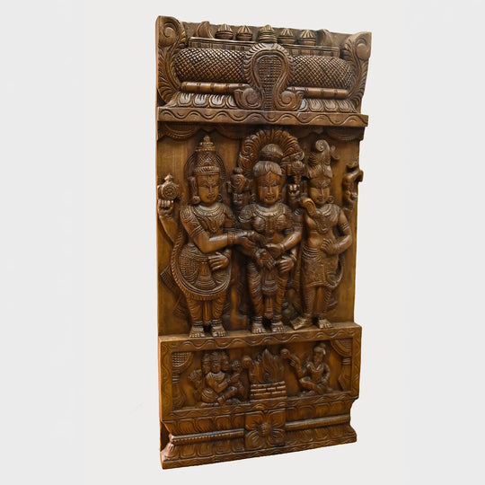 Wooden Meenakshi Thirukalyanam Traditional Wall Decor