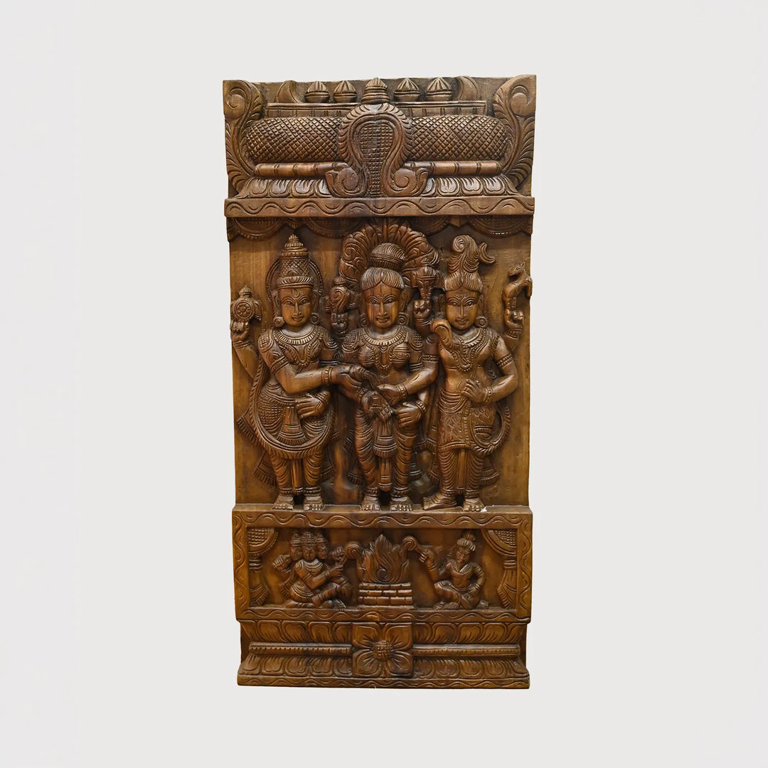Traditional South Indian Meenakshi Thirukalyanam Wood Panel 30"