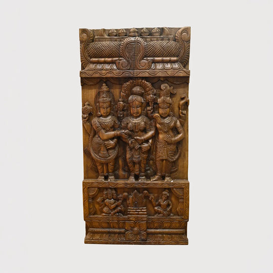 Traditional South Indian Meenakshi Thirukalyanam Wood Panel 30"